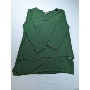 Michael Kors Woven‎ Knit Layered Women's Mixed Hem V-Neck 3/4 Sleeve Top Small